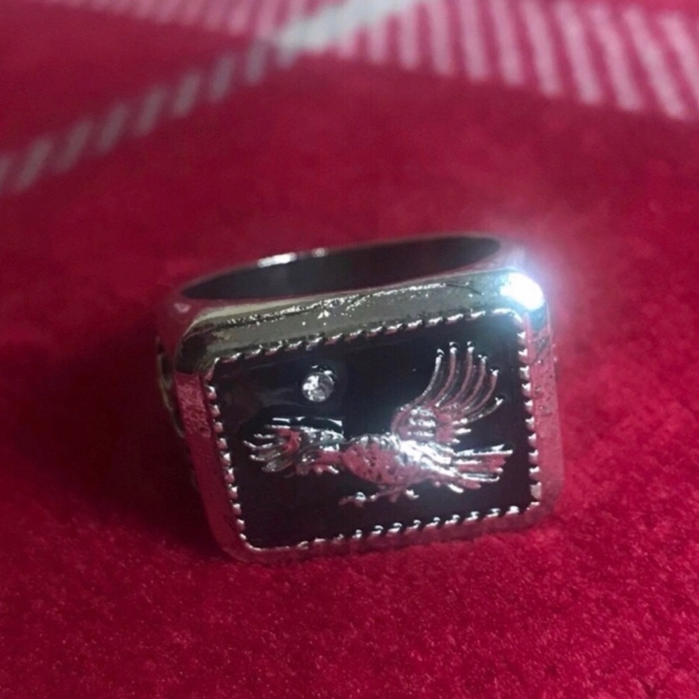 Silver Black Eagle Signet Ring for Men